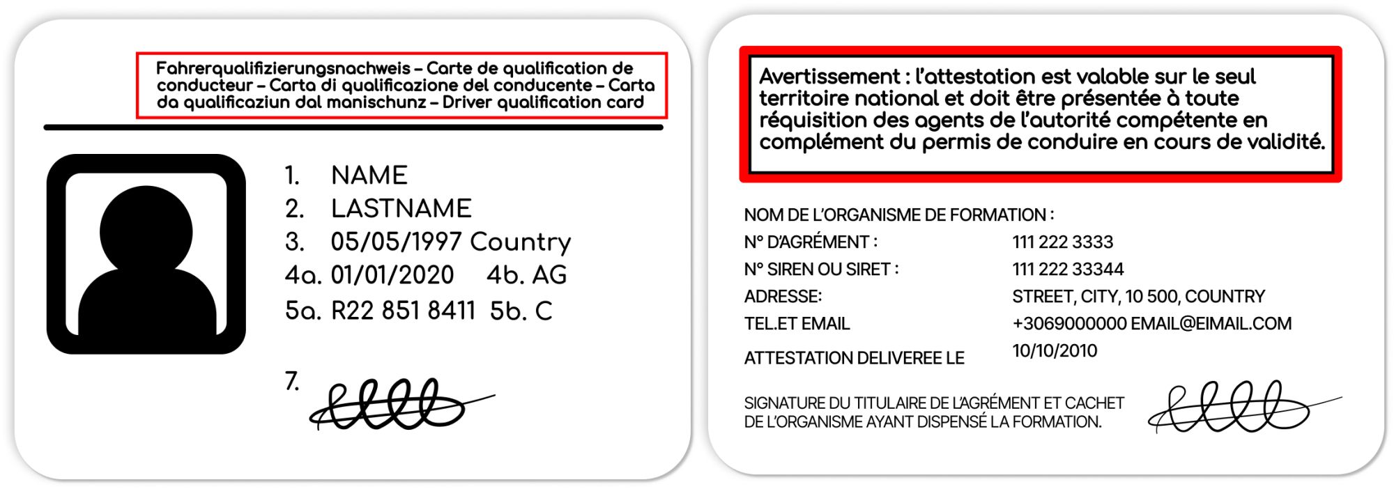 Example paper test pass or temporary licence – Not valid in Greece